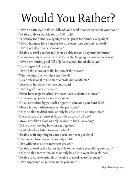 Out of pocket would you rather - Would you rather questions are a great way to get a conversation started in a fun and interesting way. And it's easy to get into some amazing conversations by just asking "why" after a would you rather question. You'll get some very interesting answers and probably learn a lot more about the person you are talking to.